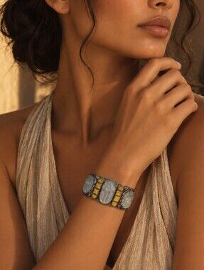 Vintage Egyptian Revival Scarab-Style Statement Bracelet